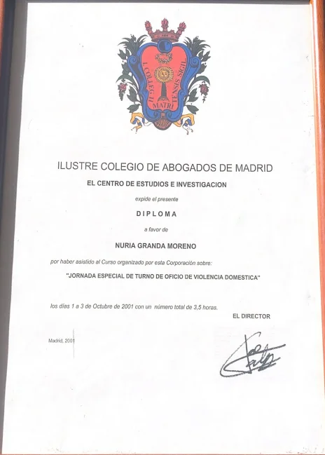 Diploma del Ilustre Colegio de Abogados de Madrid — Nuria Granda Moreno